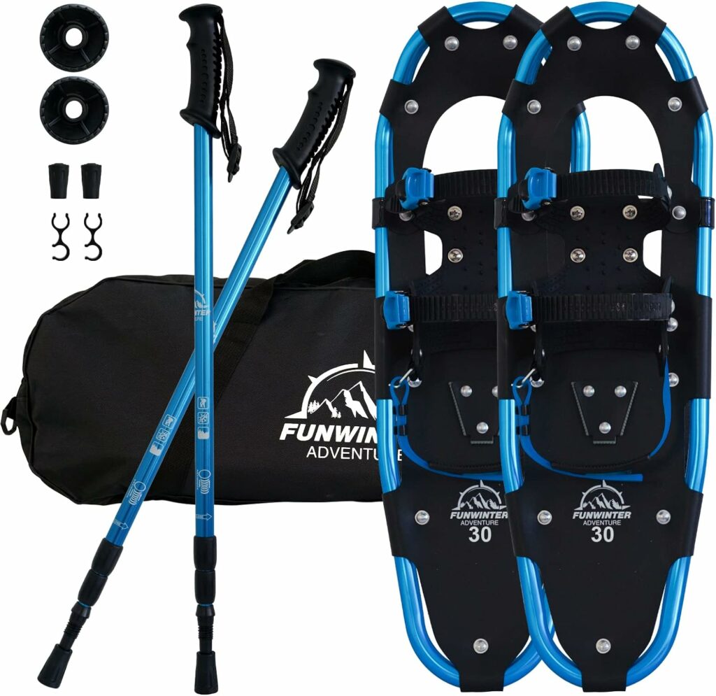 FunWater 21/25/30 Snowshoes Light Weight with Carrying Tote Bag and Trekking Poles,Easy to Wear Aluminum Alloy Snowshoes for Women Men Youth