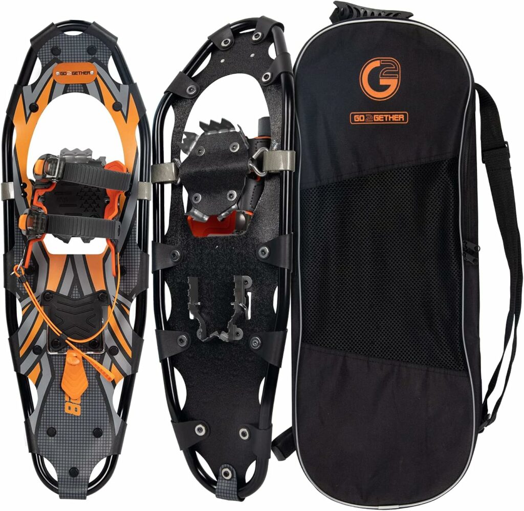 G2 21/25/30/36 Inches Light Weight Snowshoes for Women Men Youth, Set with Tote Bag, Special EVA Padded Ratchet Binding, Heel Lift, Orange/Blue Available