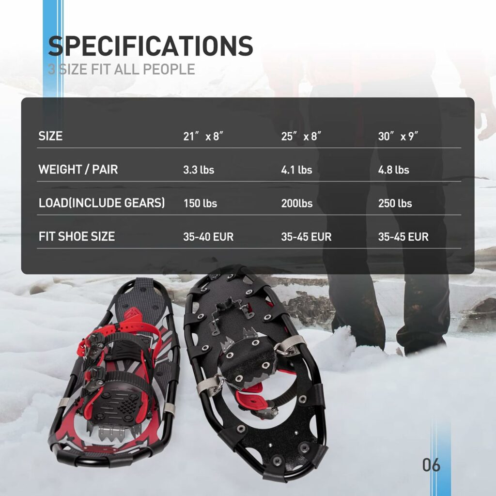 G2 21/25/30/36 Inches Light Weight Snowshoes for Women Men Youth, Set with Tote Bag, Special EVA Padded Ratchet Binding, Heel Lift, Orange/Blue Available