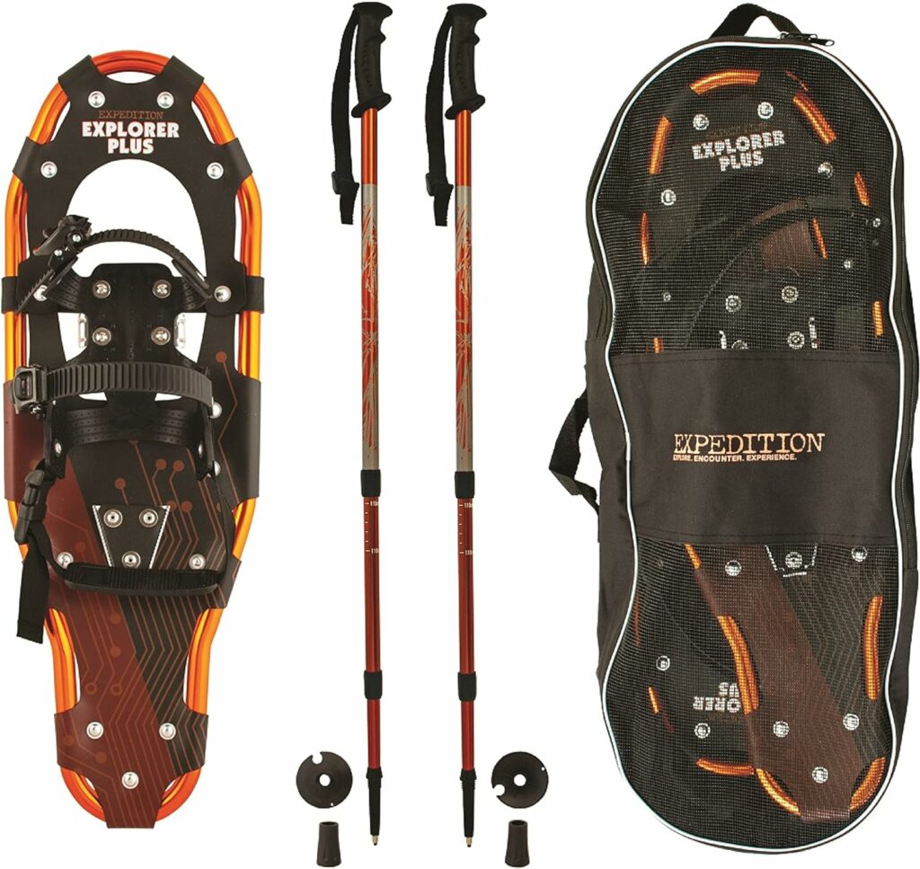 Lightweight Aluminum Frame Snowshoes with Dual Ratchet Bindings, Nylon Heel Strap, HDPE Decking, Includes Heavy Duty Carry Bag, Available in Adult and Kids Sizes