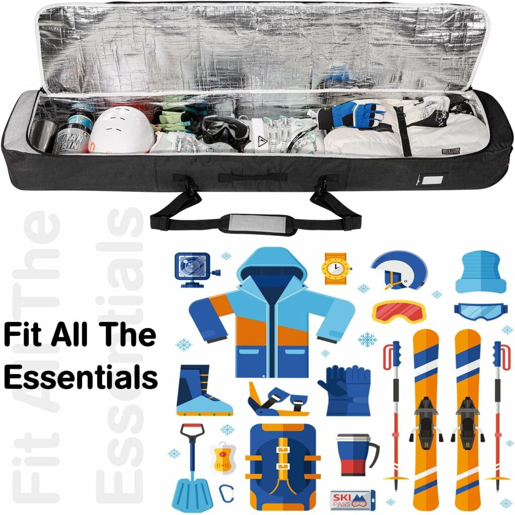 Padded Snowboard Bag Ski Bag 600D Water-Resistant Polyester Fits Board,Bindings, Boots, Jacket, Pants, Helmet Unisex Bag for Air Travel