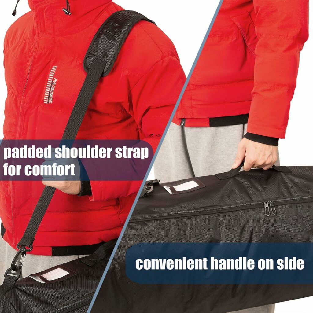 Snowboard Bag Water-Resistant 1680D Polyester Travel Ski Bag with Adjustable Shoulder Strap and Gear Pockets Black Perfect for Goggles, Gloves,Ski boots, Ski Clothes, Snow Gear for Single Snowboard Up to 150/160 CM