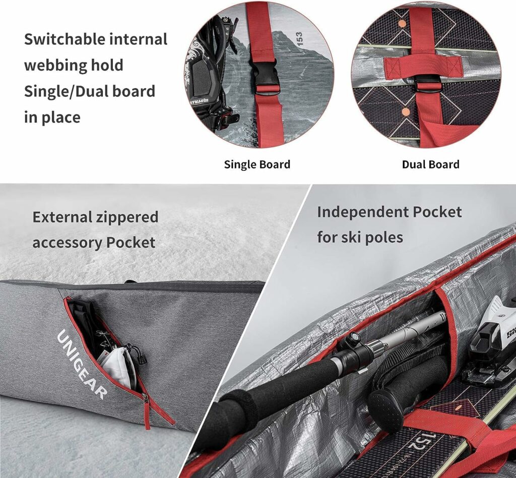 Unigear Snowboard Bag Ski Bag,Reinforced Double Padding Bag, with 10mm EPE Dense Perfect for Road Trips and Air Plane Travel for Snowboard, Goggles, Gloves, Ski Outdoor Camping