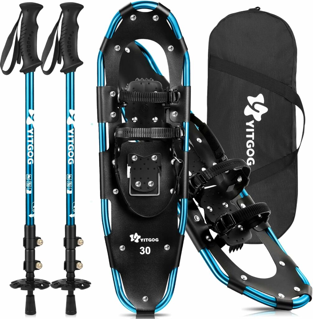 YITGOG 3-in-1 Snowshoes for Women Men Youth Kids, Lightweight Aluminum Alloy Snow Shoes with Trekking Poles and Carrying Bag Easy to Wear, Size 21/25/30