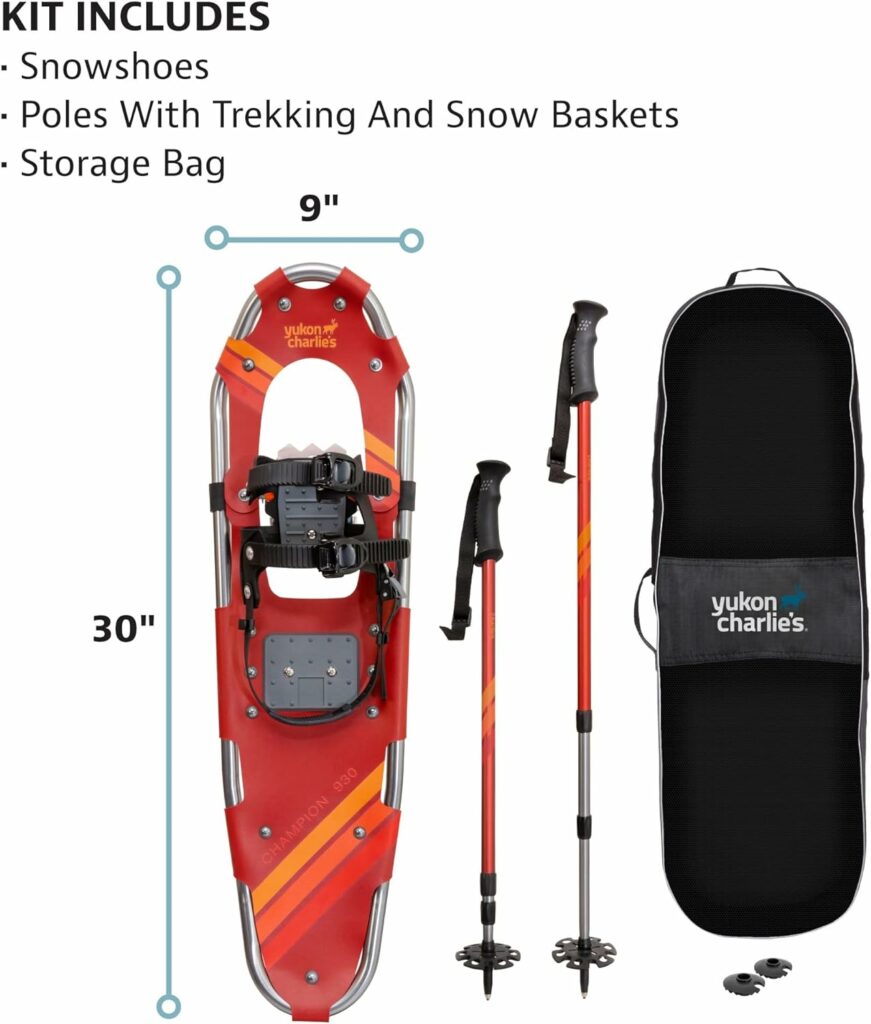 Yukon Charlie’s Champion Snowshoe Kit - Includes Trekking Poles and Carry Case