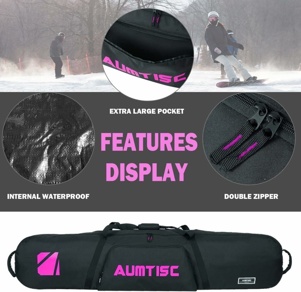 AUMTISC Snowboard Bag Padded for Travel Bag with Storage Compartments Shoulder Strap and Gear Pockets Available Length in 155cm 165cm（2360P）