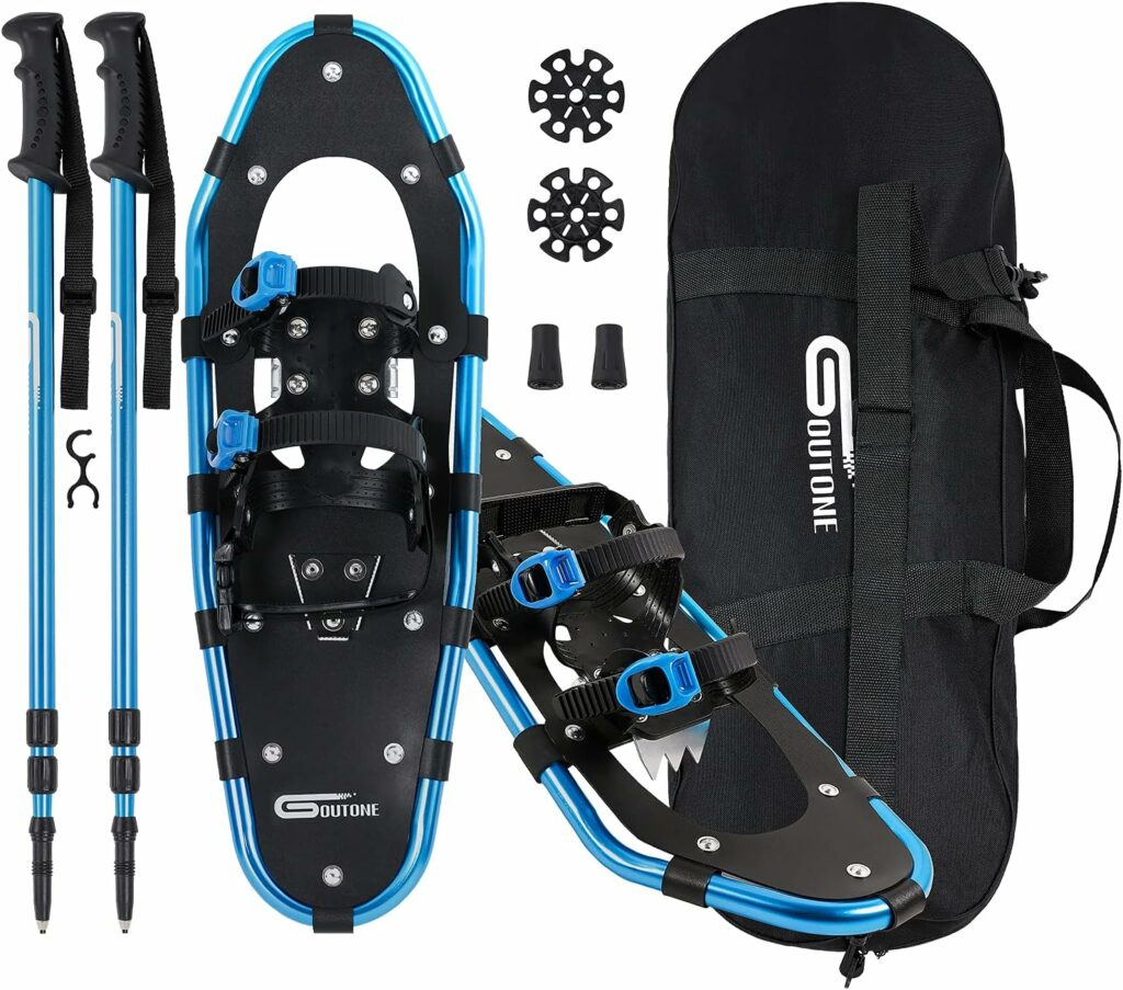 Goutone 14/21/25/30 Inches Light Weight Snowshoes with Poles for Women Men Youth Kids, Aluminum Terrain Snow Shoes with Adjustable Trekking Poles and Carrying Tote Bag.