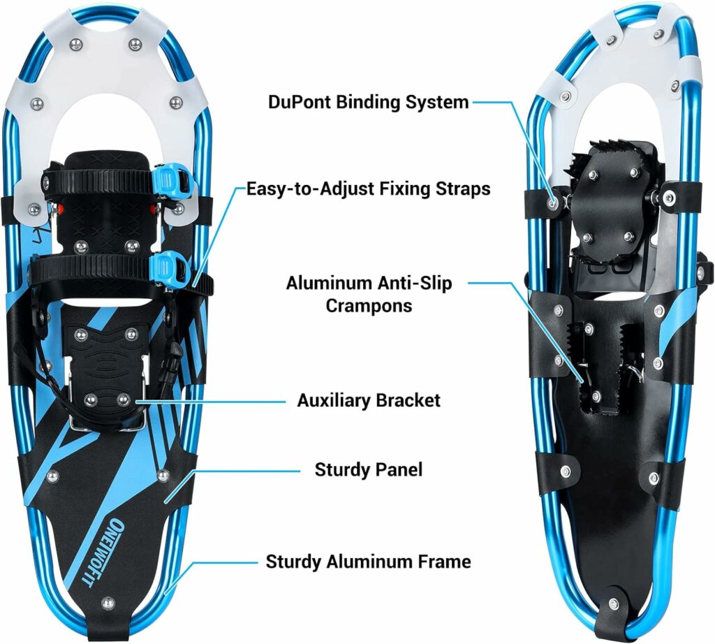 ONETWOFIT Snowshoes, 3 in 1 Snow Shoes for Women Men Youth 25 Inch Lightweight Aluminum Alloy Snowshoes with Trekking Poles and Portable Storage Bag Support up to 350 LBS
