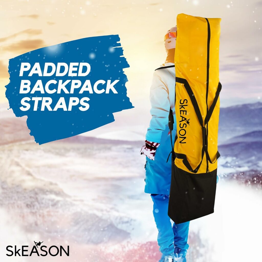 SkEASON Travel Snowboard Bag - Water Resistant Snowboard Backpack w/ 900D  600D PVC Polyester - Snowboard Carry Case w/Strong Stitching - Snowboard Bag for Two - Helmet, Board, Boots,  More