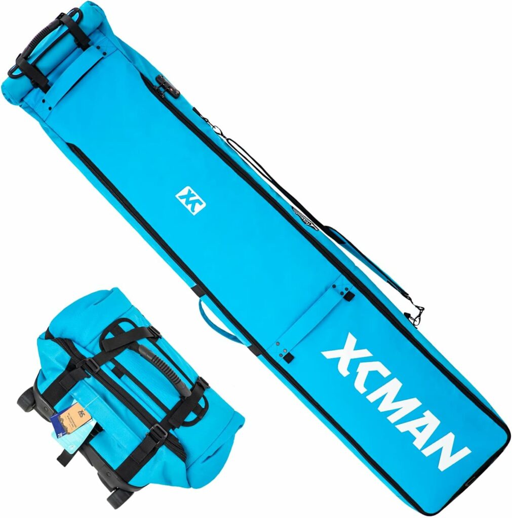 XCMAN Padded Snowboard Bag with Wheels and Lock,Road Trips and Air Plane Travel Adjustable Length 63 to 78 inch