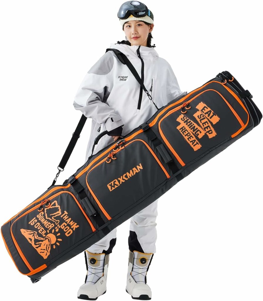 XCMAN Roller Snowboard Bag With Wheels 63-75Inch Adjustable Length Padded Bag for Air Travel Snowboard Boots