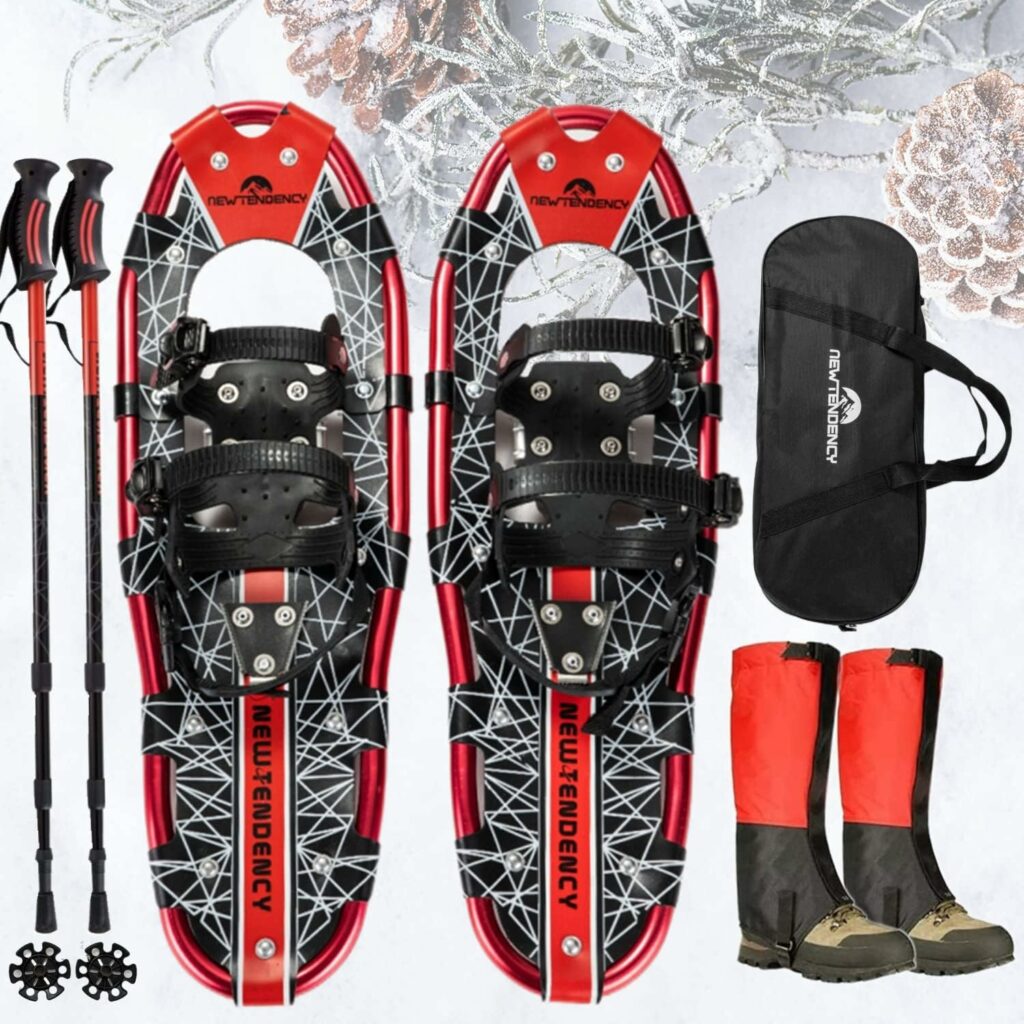 25/30 Terrian Lightweight Snowshoes+Adults Men Women Youth Trail Snow Shoes+Waterproof Leg Gaiters +Anti-Shock Adjustable Trekking Poles Snowshoeing +Free Carrying Bag