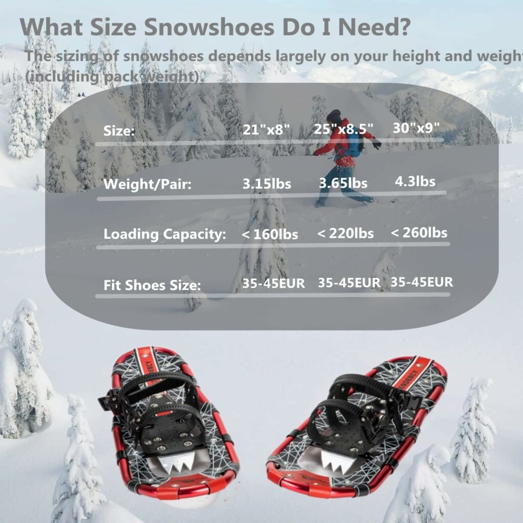 25/30 Terrian Lightweight Snowshoes+Adults Men Women Youth Trail Snow Shoes+Waterproof Leg Gaiters +Anti-Shock Adjustable Trekking Poles Snowshoeing +Free Carrying Bag