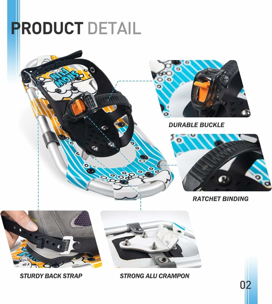 G2 16 Inch Kids Snowshoes, Snow Baskets, Storage Bag, Fast Ratchet Binding Design, for Child Youth Boys and Girls, BlueOrange Avaliable