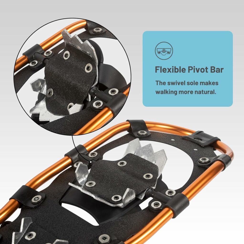 G2 21/22/23/25 Inches Light Weight Snowshoes with Toe Box, EVA Padded Ratchet Binding, Heel Lift, Flexible Pivot Bar, Durable Back Strap, Trekking Poles, Carrying Bag, Snow Baskets