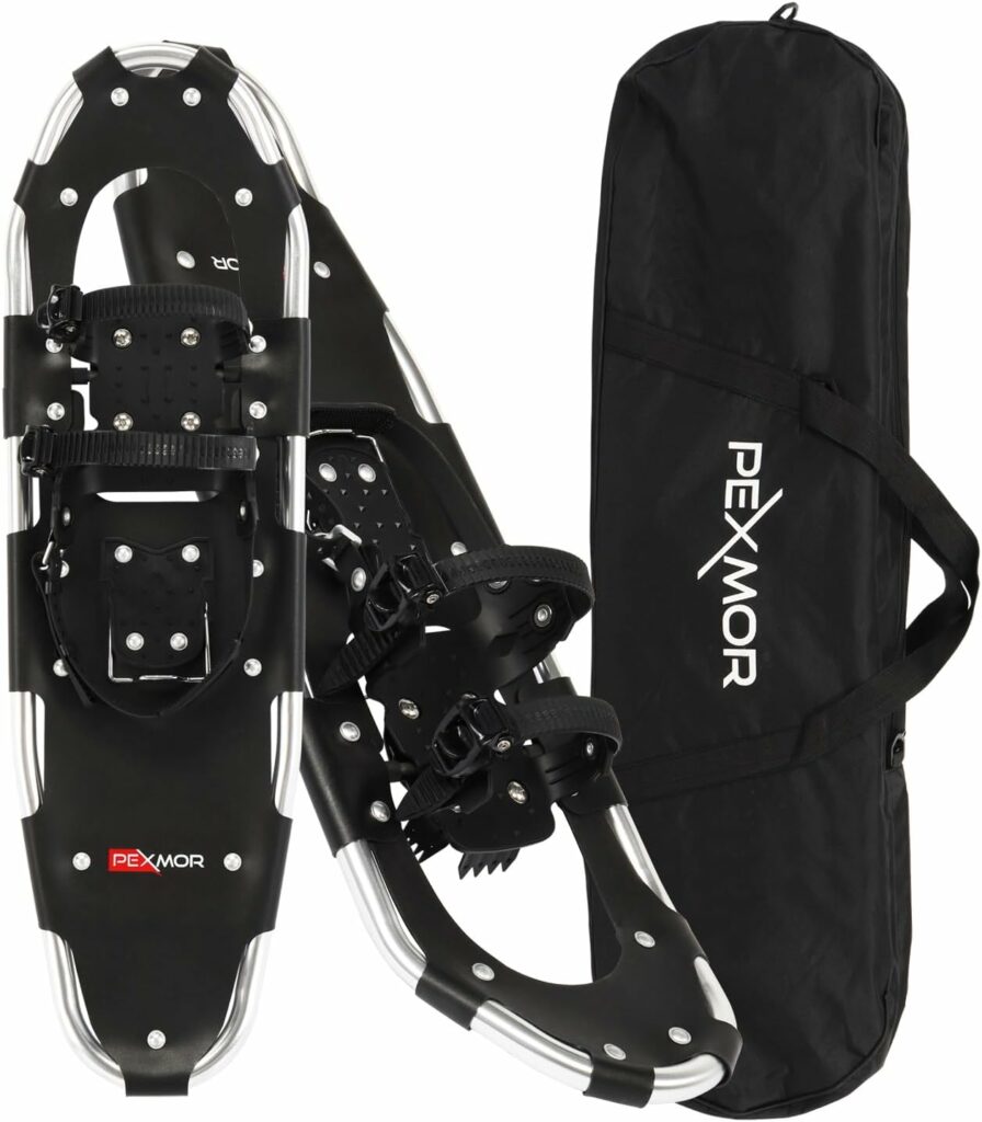PEXMOR 21/25/28/30 Lightweight Snowshoes for Men Women Youth Kids, Aluminum Alloy Terrain Snow Shoes with Adjustable Ratchet Bindings  Carrying Bag for Snowshoeing Hiking Climbing