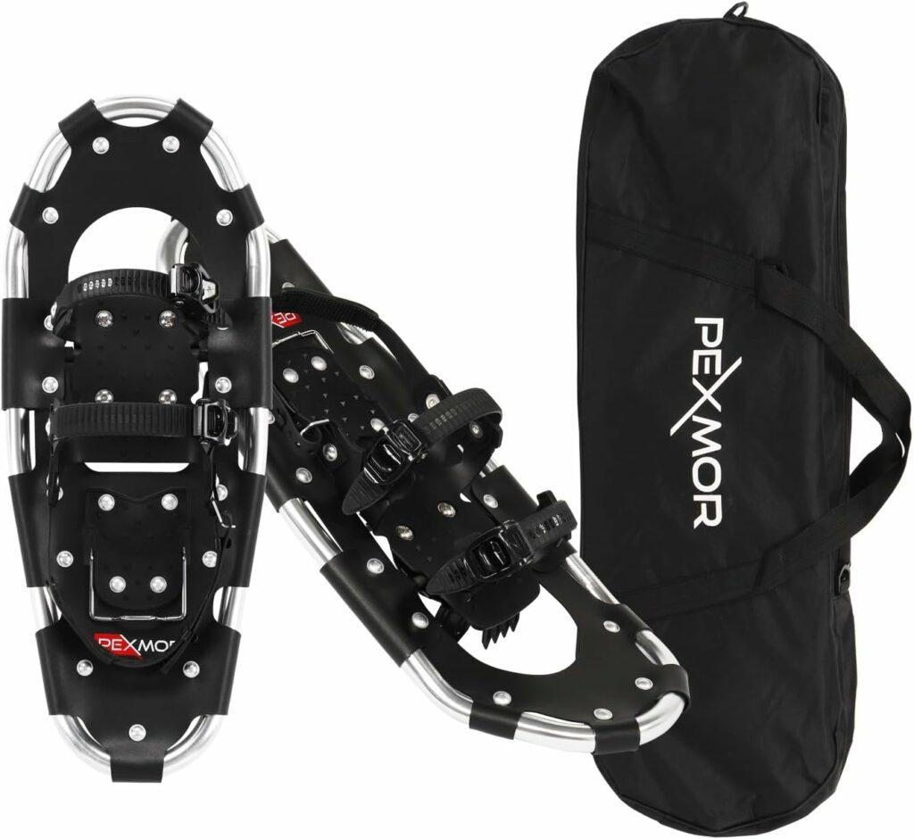 PEXMOR 21/25/28/30 Lightweight Snowshoes for Men Women Youth Kids, Aluminum Alloy Terrain Snow Shoes with Adjustable Ratchet Bindings  Carrying Bag for Snowshoeing Hiking Climbing