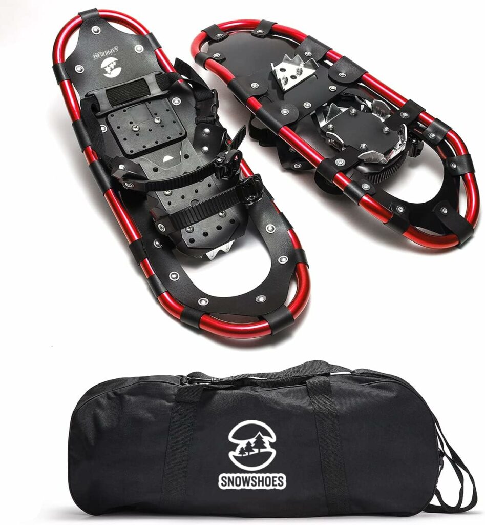 SaphiRose Snowshoes with Lightweight Aluminum Adjustable Ratchet Bindings for Men  Women with Carrying Tote Bag