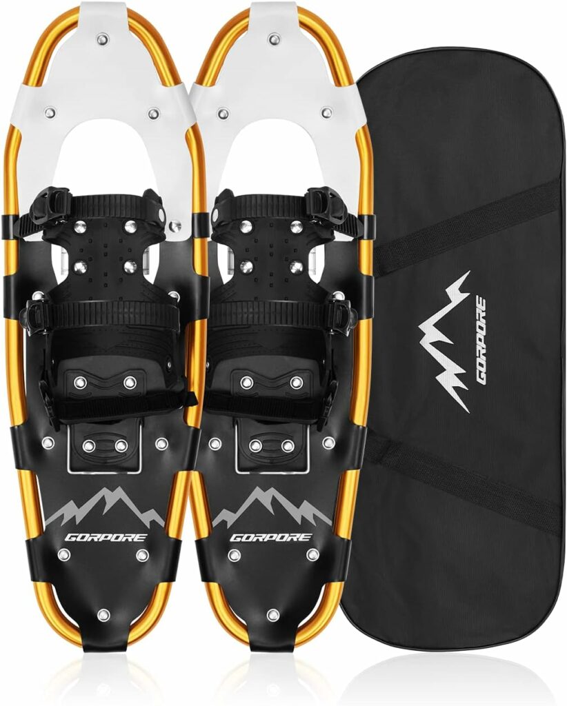 Snowshoes for Women Men Youth, 21/25/30 Inches Lightweight Aluminum Alloy All Terrain Snowshoes for Hiking, Heel Lift Riser for Mountaineering with Double-Ratchet Binding  Carrying Tote Bag
