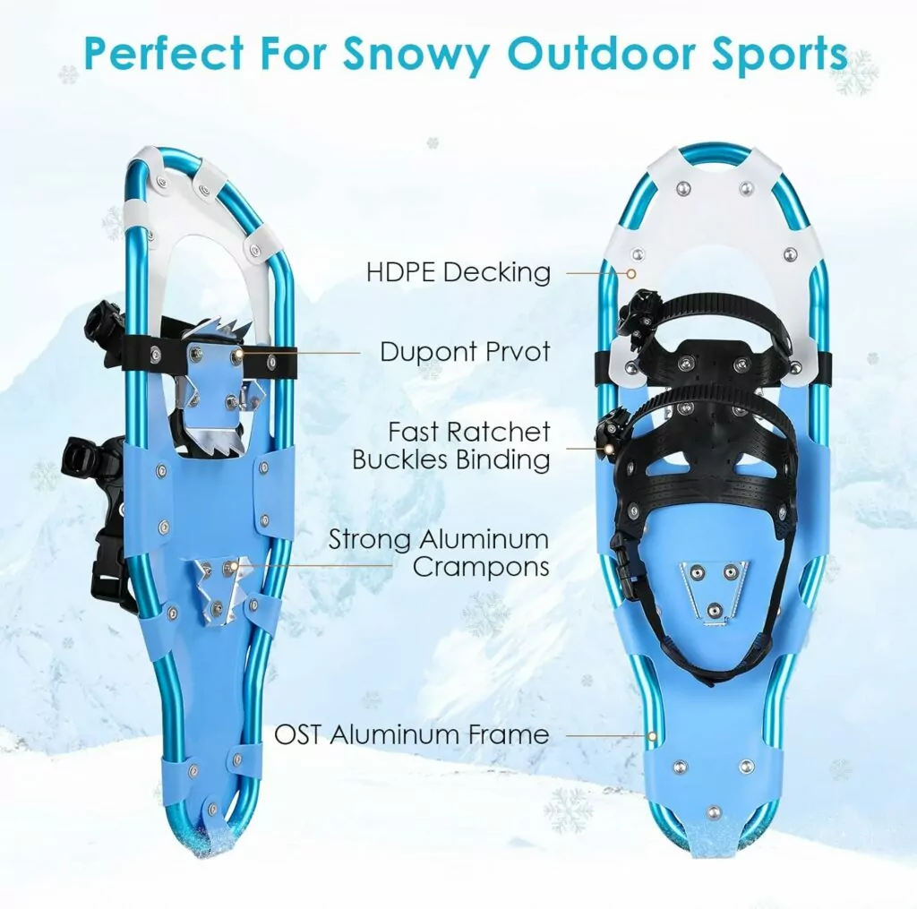 TLGREEN Snow Shoes for Women Men,Snowshoes Set,Lightweight Aluminum Alloy, Adjustable Trekking Poles and Carry Bag (30, Blue)